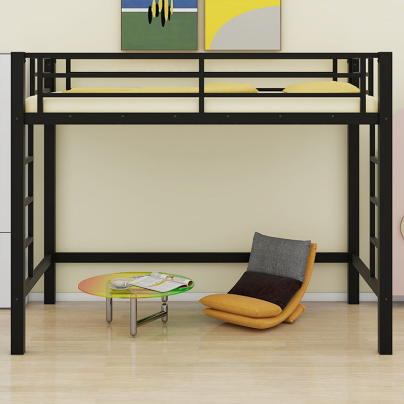 Lit mezzanine en métal avec échelle et garde-corps sécurisés, Lit simple