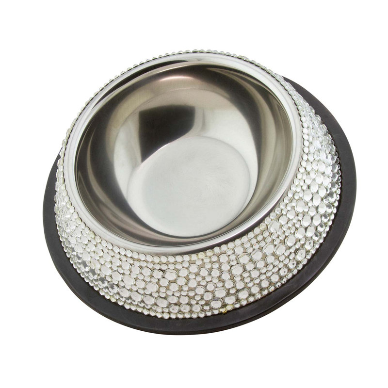 Sparkles Home | Bol pour animaux Strass | Pierres taillées à la main | Acier inoxydable | Petit à grand, Petit (7 po)