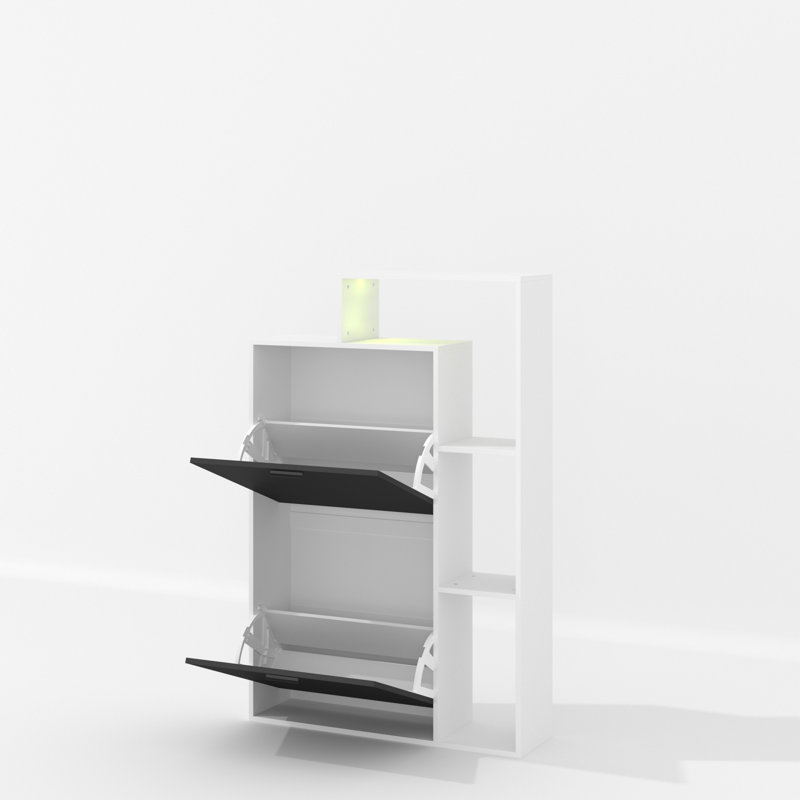 Armoire à chaussures Chorley Modern BNW avec bande lumineuse et tablettes ouvertes