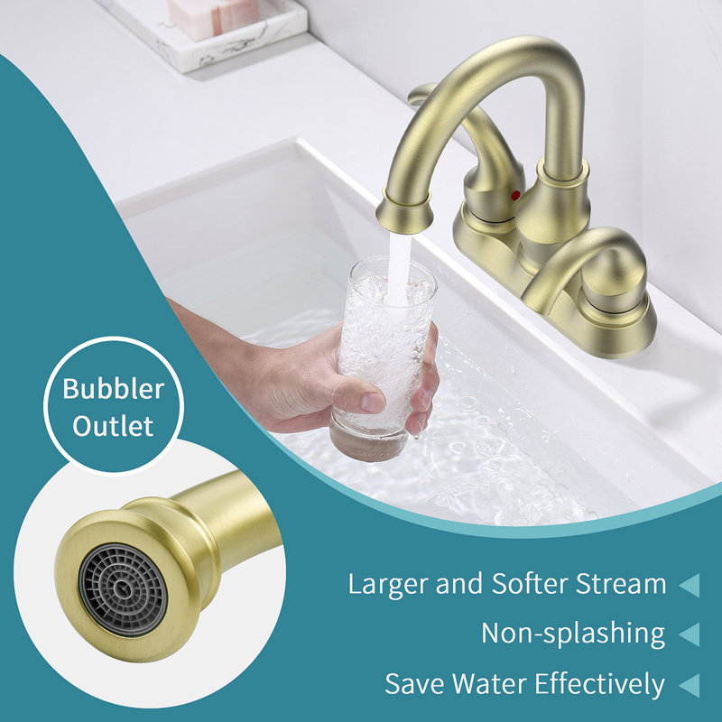 Bathroom Faucet 2-Handle With 360 Degree Rotating Spout, Crescent Moon Style 4-Inch Centerset Vanity Sink With Pop-Up Drain And Supply Hoses