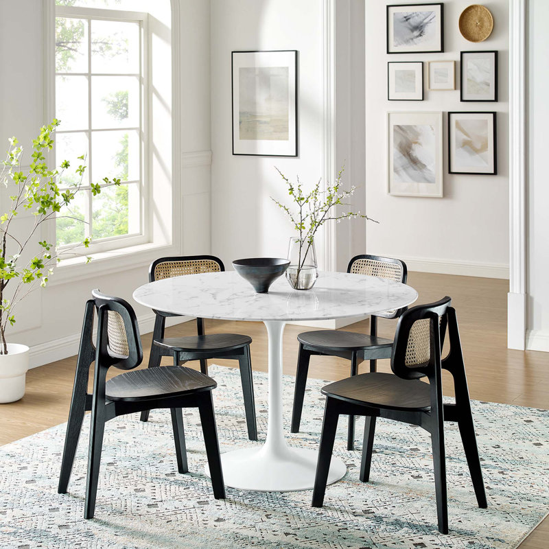 Round Artificial Marble Dining Table by , Black, Gray, 29.5" H x 47" W x 47" L