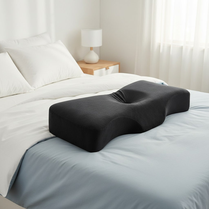 Oreiller en mousse à mémoire de forme soulageant la douleur cervicale avec housse à fermeture à glissière amovible en velours noir