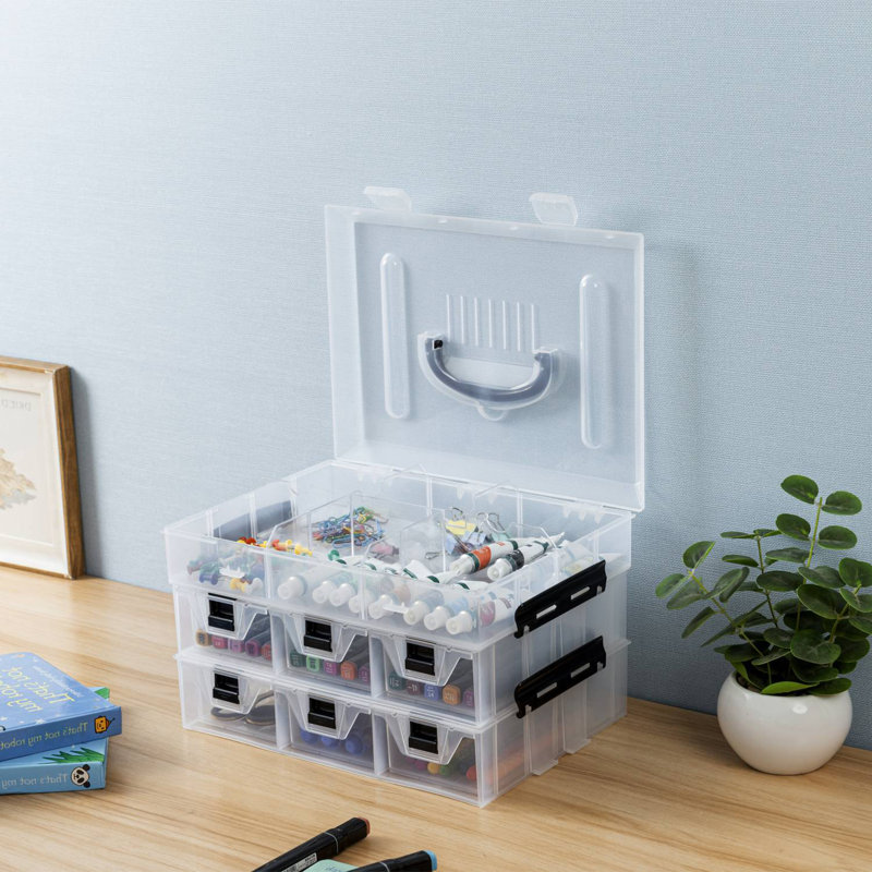 24 Slot Stackable Plastic Storage Bin, Two Tiers with Lid