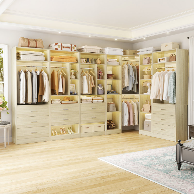 87.2" L X 87.2" W X 80" H Corner Closet System,Freestanding Closet Organizer System With 10 Drawers & 12 Shelves, White Wood