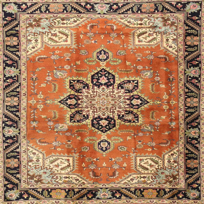 Tapis traditionnel rouge / beige / noir, Carré 4 pi