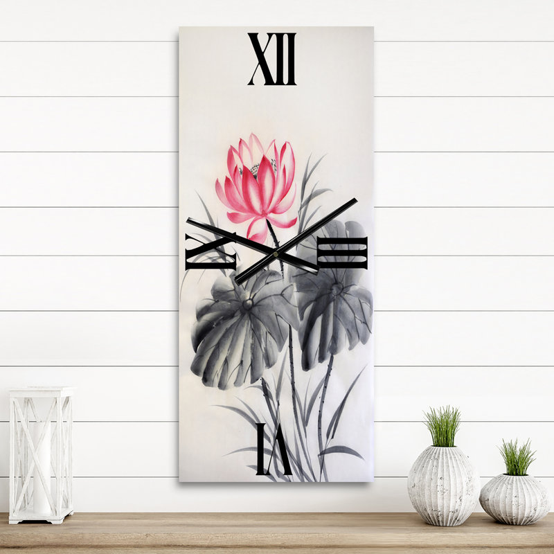 Horloge murale fleur de lotus avec deux feuilles monochromes, Petit