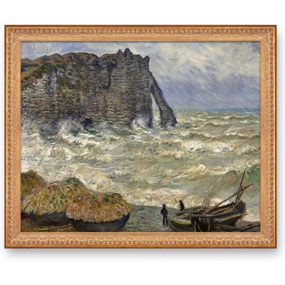 «Rough Sea at Etretat» par Claude Monet World Classic Reproductions pour HomeDecor, cadre doré à motif rétro