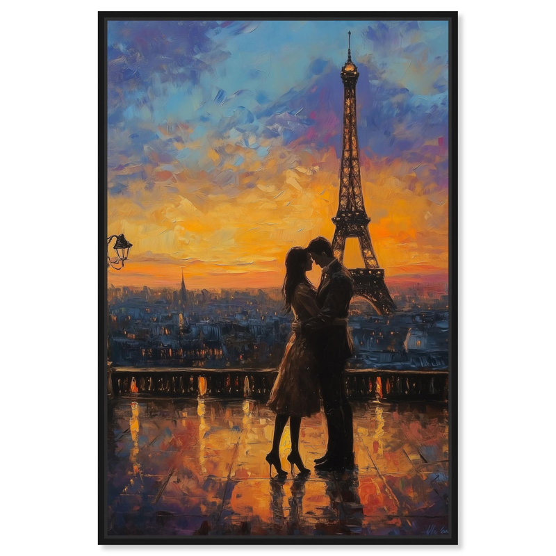 Toile romantique Tour Eiffel par Art Remedy, H 46 po x l 31 po, Noir, Cadre flottant