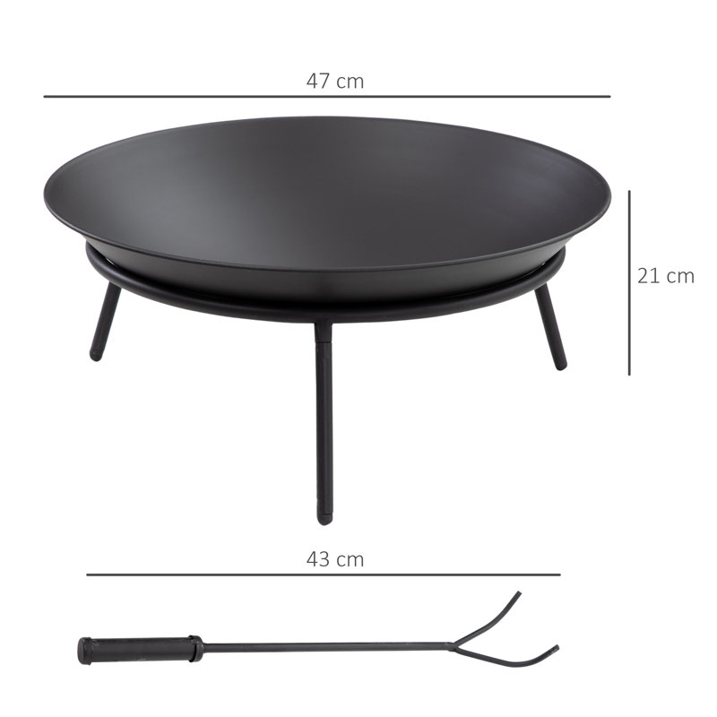 Outsunny Outdoor Fire Pit, Portable Round Firepit with Poker, Black