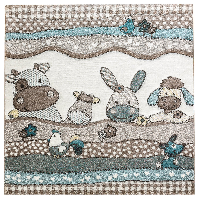 Tapis beige/bleu Rivoli, Carré 4 pi 4 po