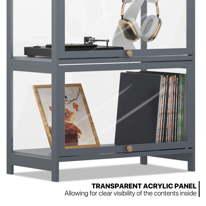 Modern Gray 4-Tier Bamboo and Acrylic Display Cabinet