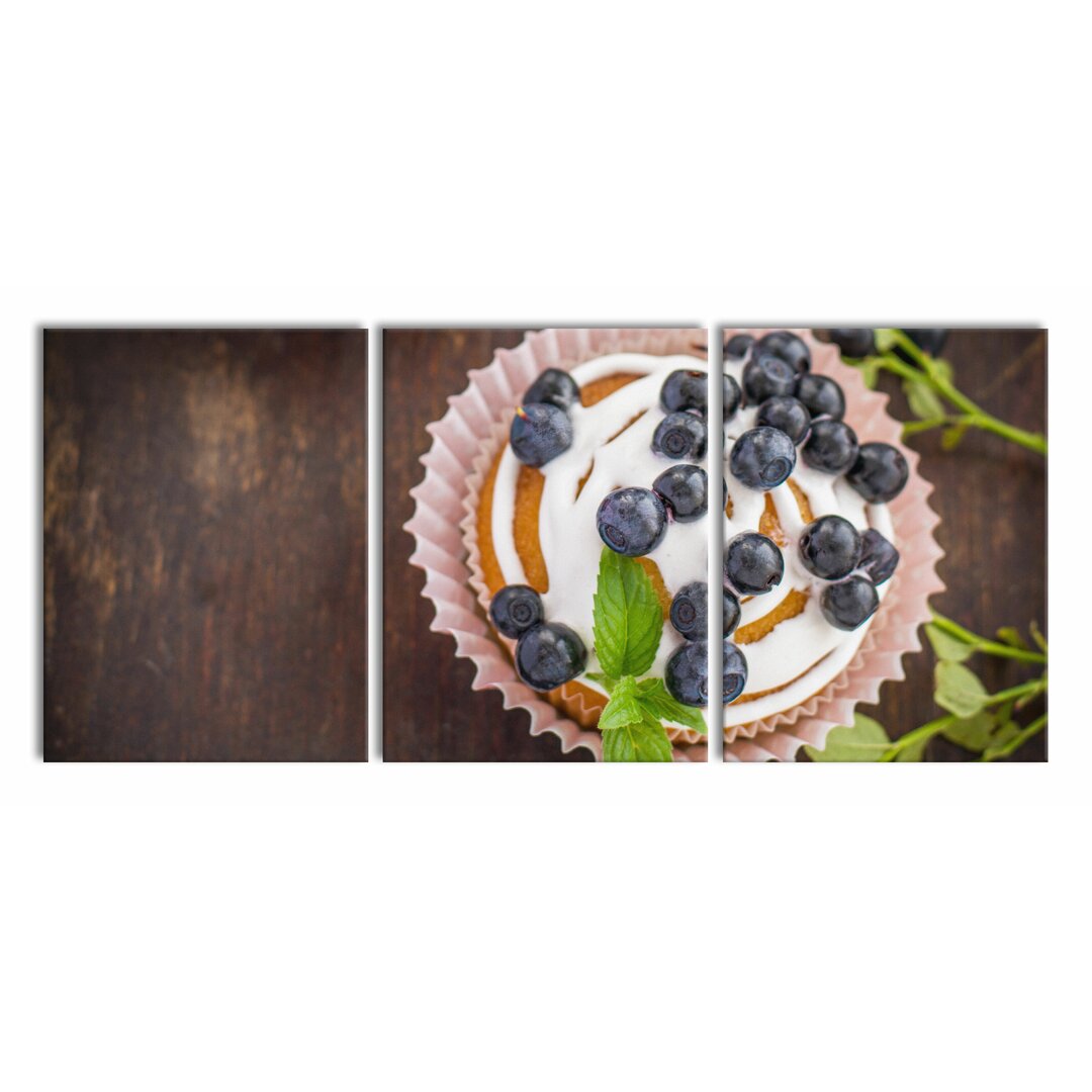 3-tlg. Leinwandbilder-Set Blueberry Cupcake