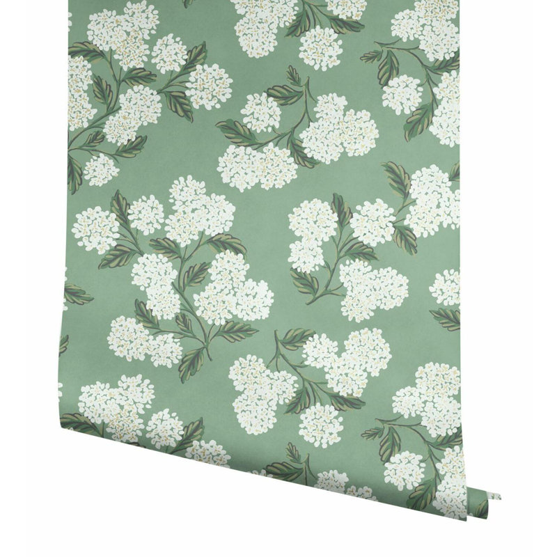 Papier peint 27 'x 27 "Hydrangea, Vert/blanc