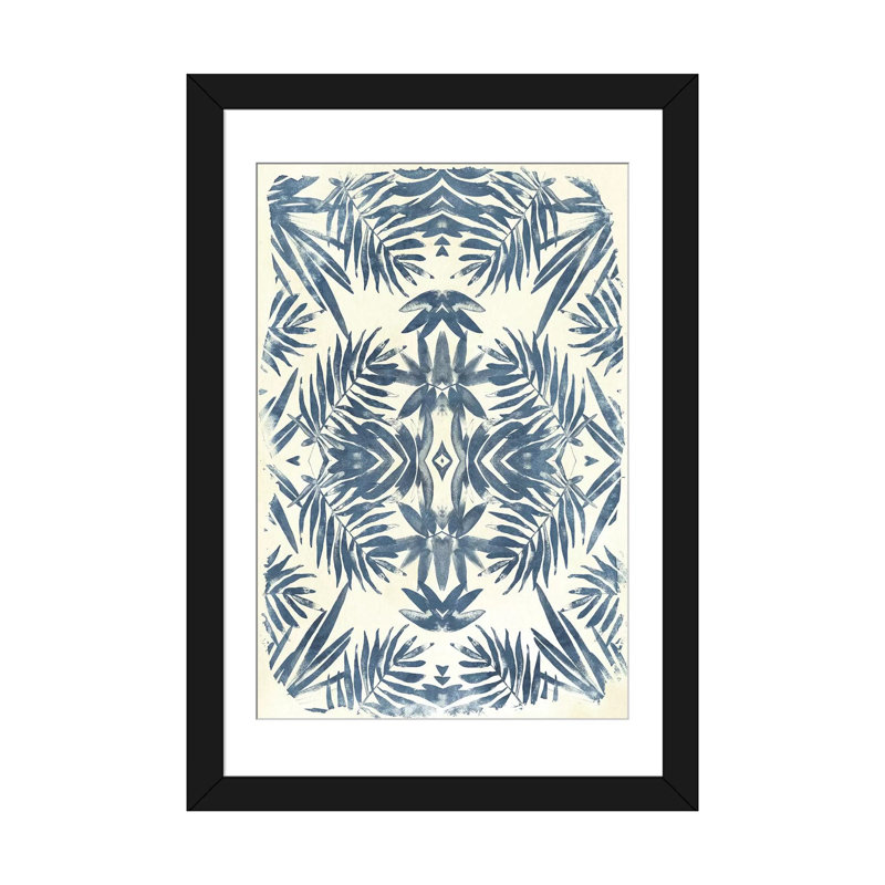 «Tropical Kaleidoscope I», impression sur toile, H 24 po x l 16 po x P 1 po, Papier d'art encadré noir, Blanc