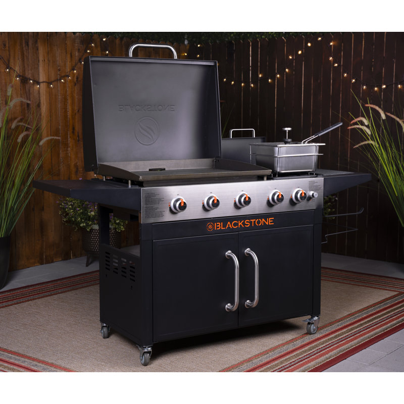 Barbecue au propane liquide autoportant à 5 brûleurs 48 000 BTU avec brûleur latéral et armoire Blackstone