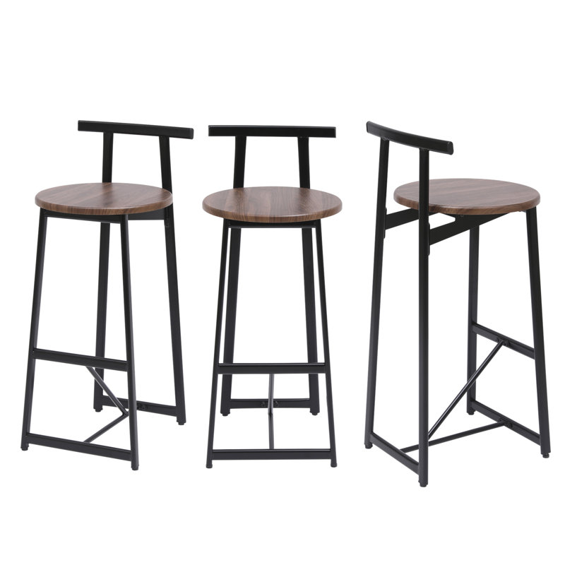 Ensemble de 3 tabourets de bar avec dossier et chaises sans accoudoirs pour îlot de cuisine, Noyer brun
