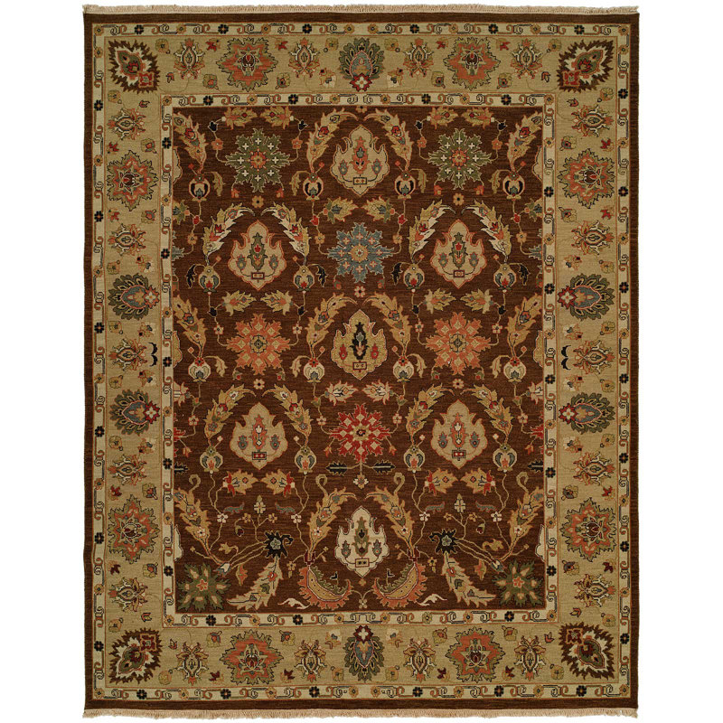Wool Oriental Area Rug in Brown/Camel, Rectangle 6' x 9'