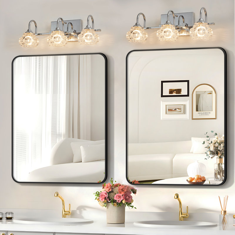 Luminaire de salle de bain en cristal Finish Vintage - élégant luminaire de miroir de salle de bain 3 lumières avec abat-jour en verre transparent