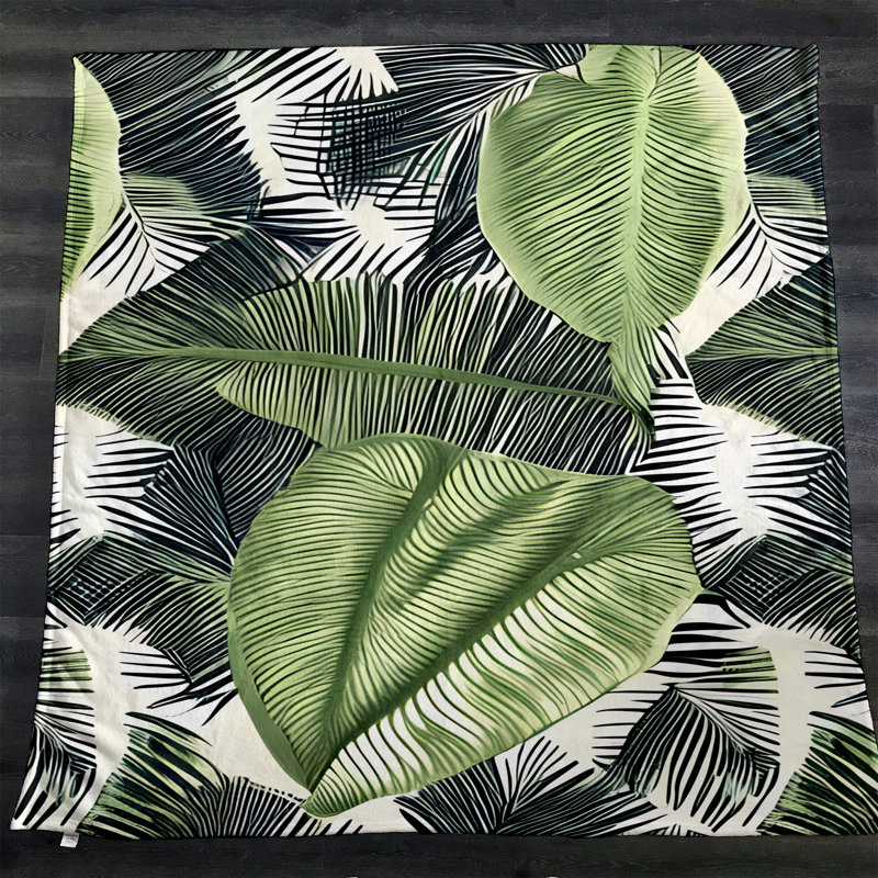 Throw Blanket, 68" W x 80" L, Floral/Abstract, Green/Black
