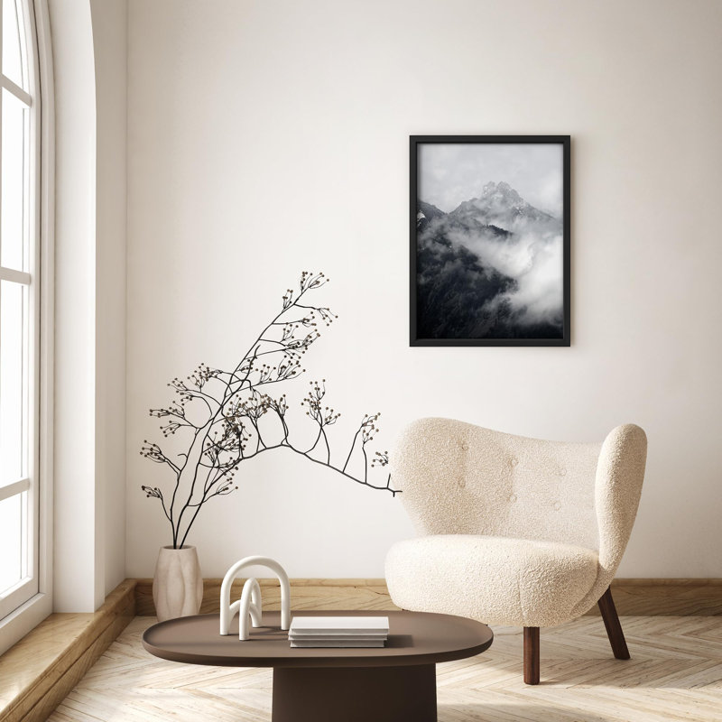 Noir et blanc, forêt de montagne, horizon nuageux, nature, petit décor, œuvre d'art moderne, Noir, H 14 po x l 11 po