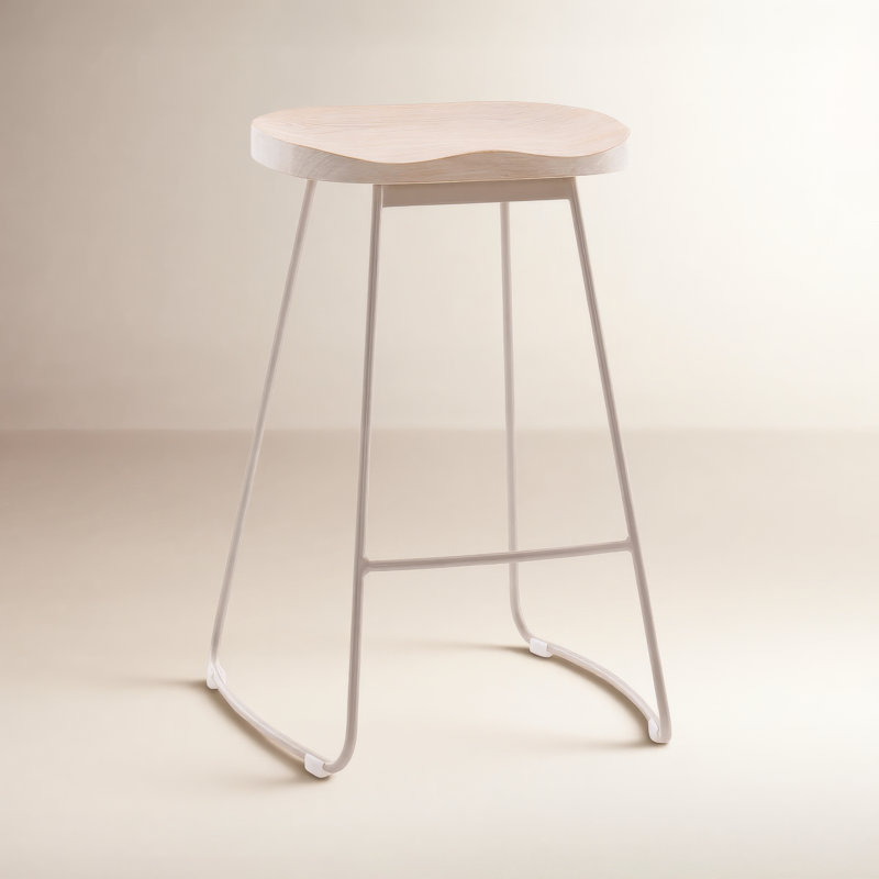 Navarre Saddle Solid Wood Backless Counter Stool, Cream, Beige