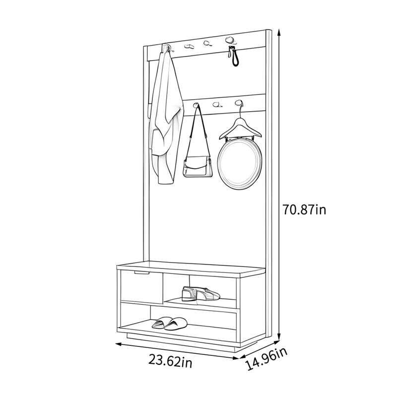 Multi-Hook Coat Rack with Storage Drawers, Ivory