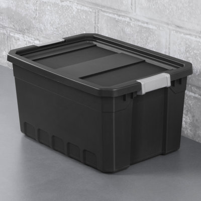 Sterilite 19 Gal Rugged Industrial Stackable Storage Tote w/ Lid, Black