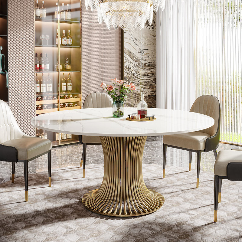 Babbie Round Stone Top Metal Base Dining Table