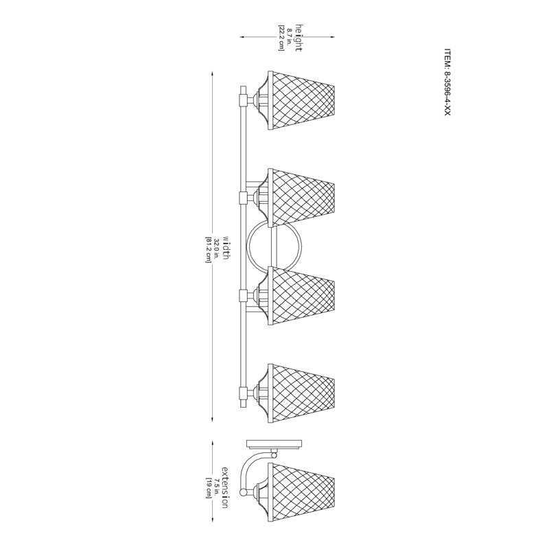  Éclairage pour salle de bain 4 lumières Candler, H 8,75 po x l 32 po x P 32 po, Quatre lumières