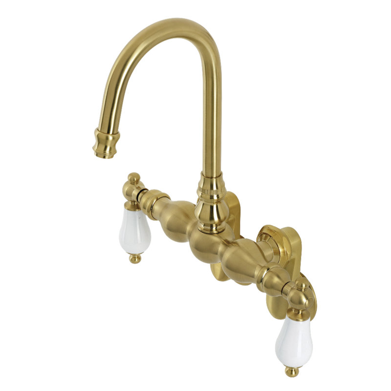 Kingston Brass Aqua Vintage Two-Handle 2-Hole Tub Wall Mount Clawfoot Tub Faucet, Brushed Brass