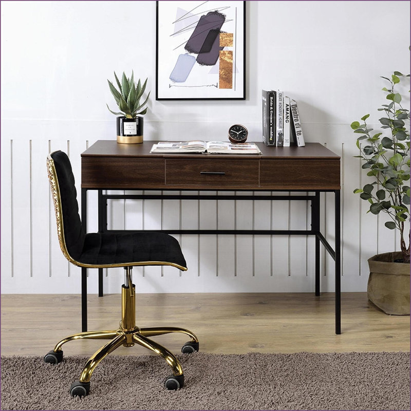 Desks, 42-Inch Oak &amp; Black Writing Desk with USB Port &amp; Drawer | Wood+Metal | Oak