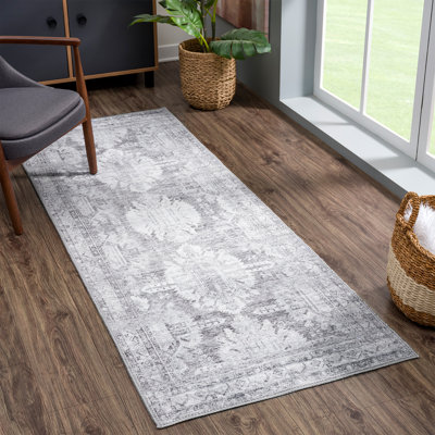 Tapis de couloir lavable Bloom Rugs - ivoire / gris argenté, patin vieilli pour les entrées, les couloirs et les cuisines