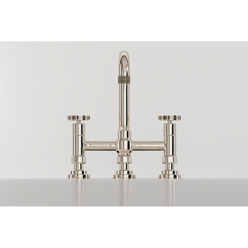 Campo™ Bridge Faucet With Sidespray, Satin Nickel, Wheel Handle