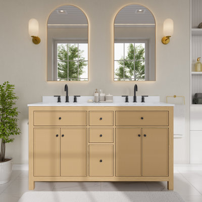 Pendry 60" Freestanding Double Bathroom Vanity with Cultured Marble Top
