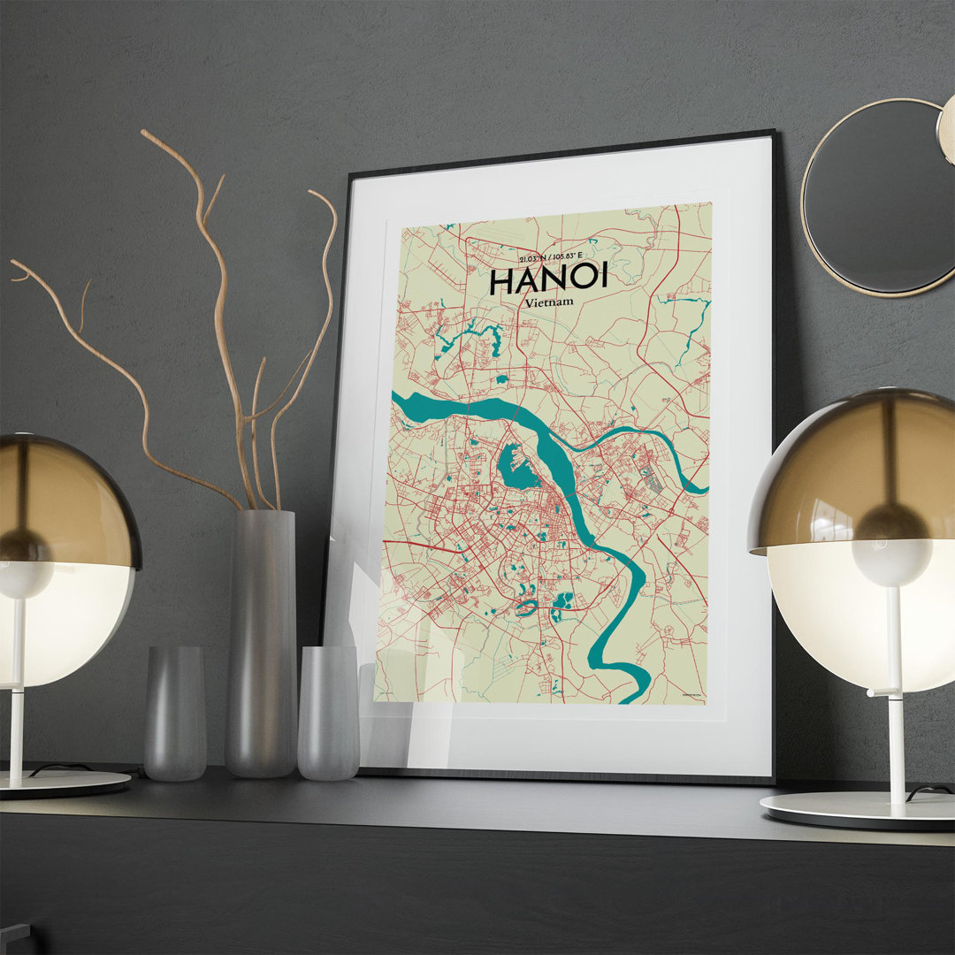 Hanoi City Map In Tricolour - No Frame Print