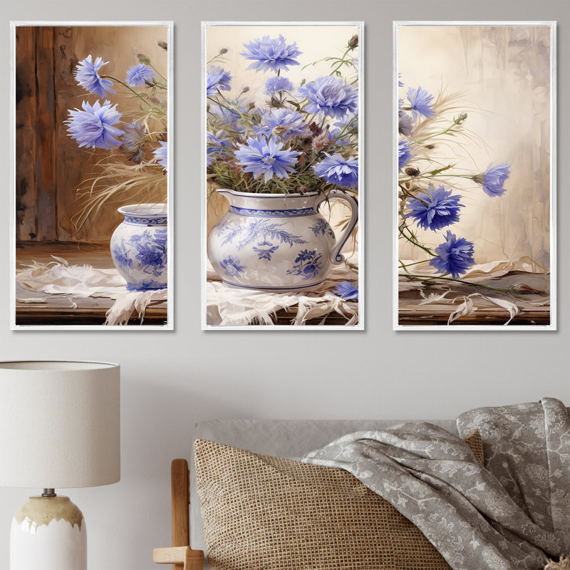Cornflowers Farmhouse Still Life - Ensemble de décorations murales Cornflowers, H 40 po x l 60 po x P 1 po