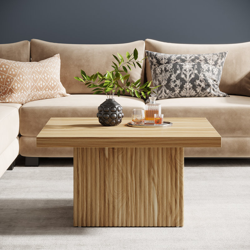 Dalany Modern Square Coffee Table, Wood Center Table for Living Room, Oak