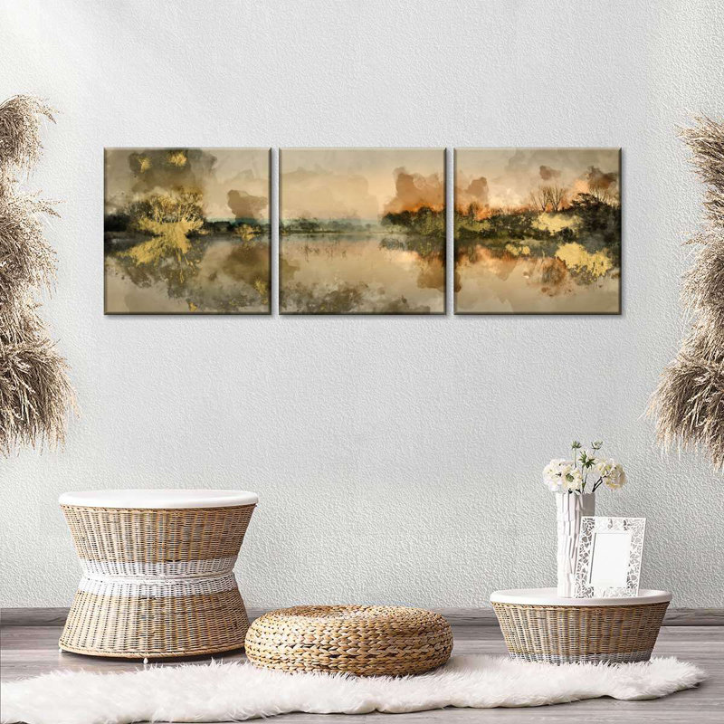 "Abstract Landscape Lake", ensemble de 3 reproductions sur toile par Anna LuxArt, H 8 po x l 26 po x P 1 po