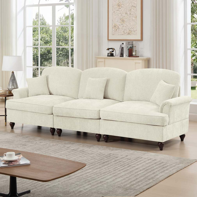 Très grand canapé deux places Mid-Century, Beige, H 36,6 po x l 76,4 po x P 32,8 po