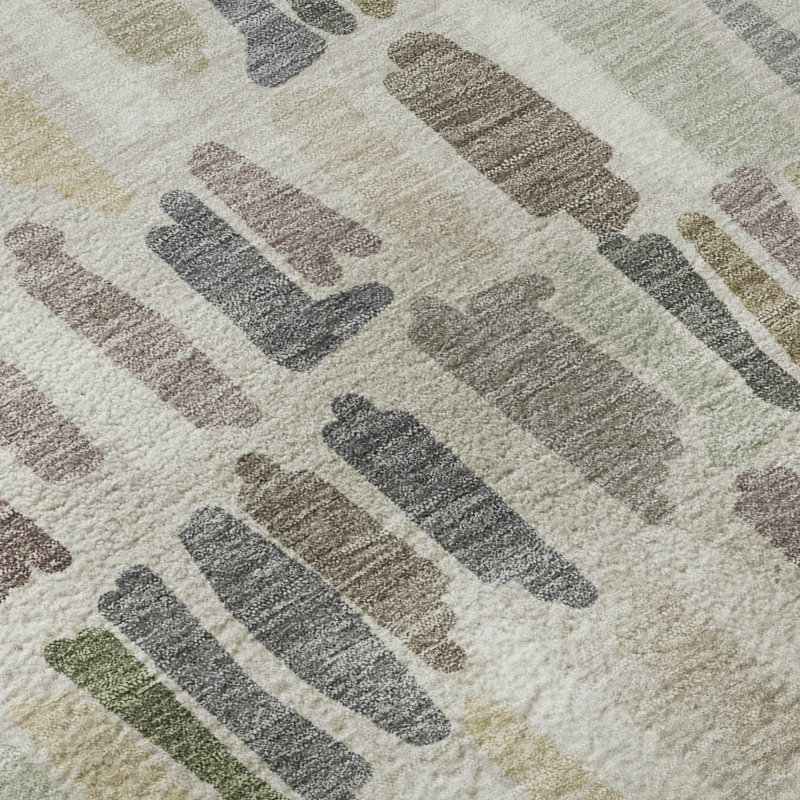 Tapis abstrait lavable à la machine de qualité supérieure Mayfield AMF2377, Lin, 8 pi x 10 pi