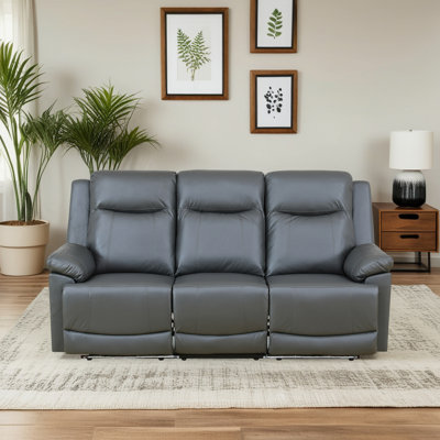 Deep Grey 3-Seater Electric Recliner Sofa With Fold-Down Table - Power Reclining Sectional With USB Charging & LED Lighting