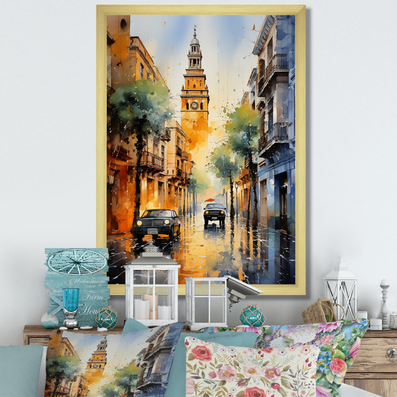 Reproduction d'art sur toile, Giralda II, Espagne, Encadrement doré, H 40 po x l 30 po x P 1,5 po