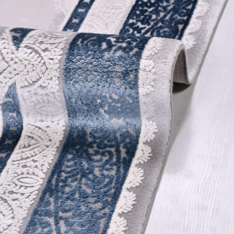 Tapis oriental beige / bleu lavable à la machine, Rectangle 5 pi 3 po x 7 pi 9 po