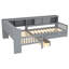 Lit plateforme simple en L avec lit gigogne, tiroirs et tablettes, structure de lit d'angle en bois massif-425595775