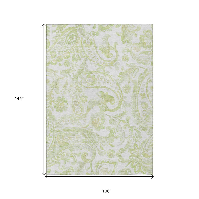 Tapis intérieur lavable à motif cachemire vert et ivoire 9 'X 12'