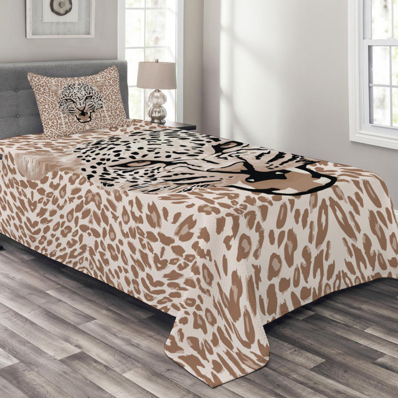 Twin Black and Beige Quilted Leopard Bedspread Set