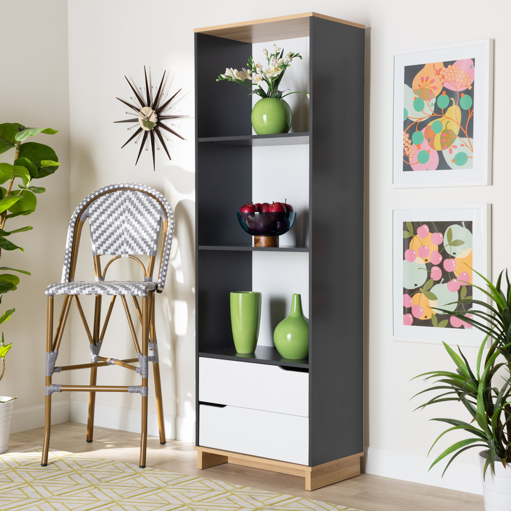 Ivy Bronx Mcilwain Mid-Century Modern Multicolor 2-Drawer Wood Living ...