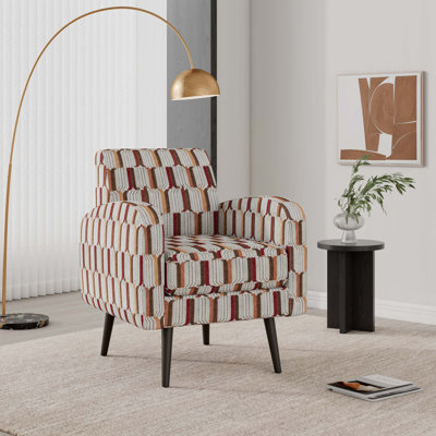 Fauteuil d'appoint à flèches verticales avec dossier capitonné et pieds en bois massif