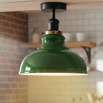 Metal Dome Semi Flush Mount Ceiling Light E26 Base Indoor Fixture with Black Holder Modern Industrial Lighting for Kitchen Hallway Entryway Bedroom Living Room Home Office