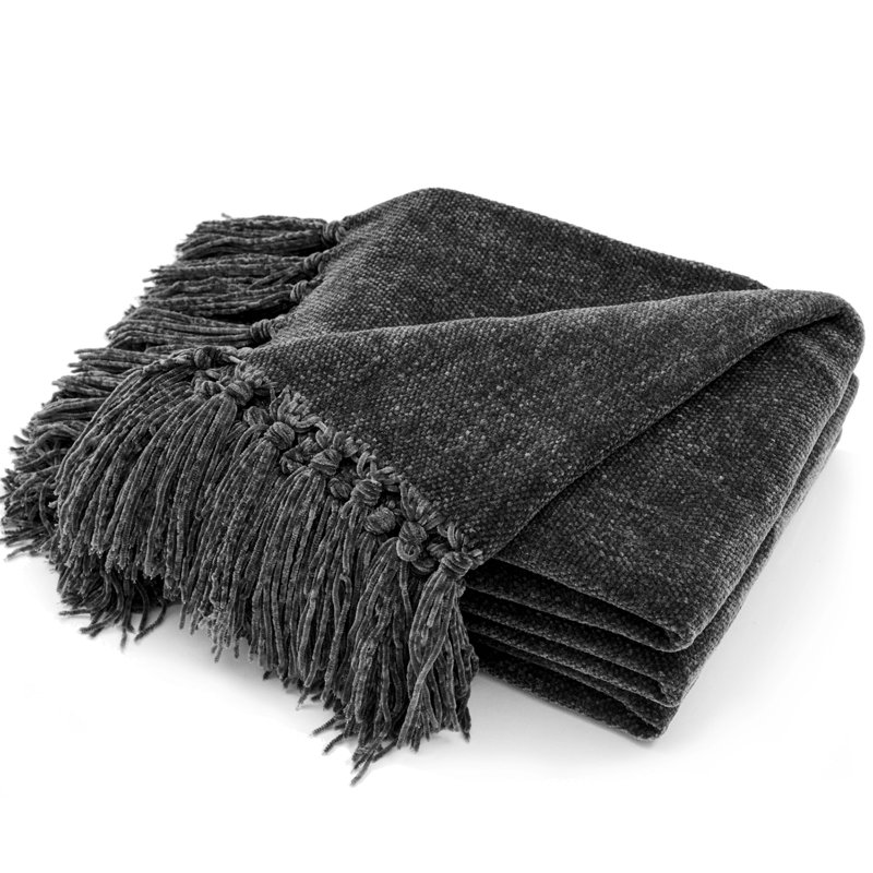 Jeté en chenille douce, Fer noir, L 60 po x l 50 po